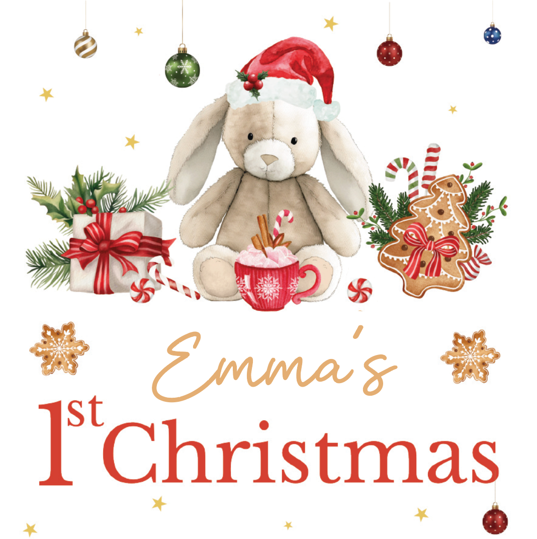 1st Christmas Bunny Gift Wrap - Personalised Childrens Wrapping Paper