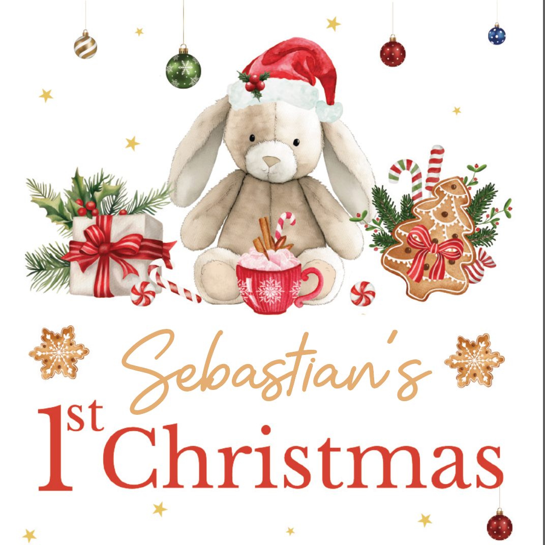 1st Christmas Bunny Gift Wrap - Personalised Childrens Wrapping Paper