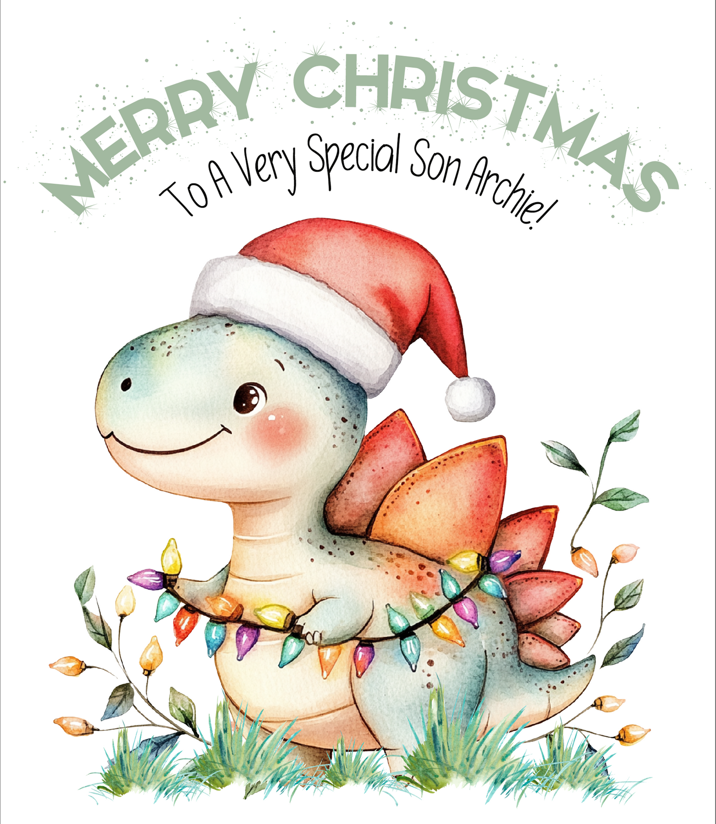 Personalised children's dinosaur themed Christmas wrapping paper