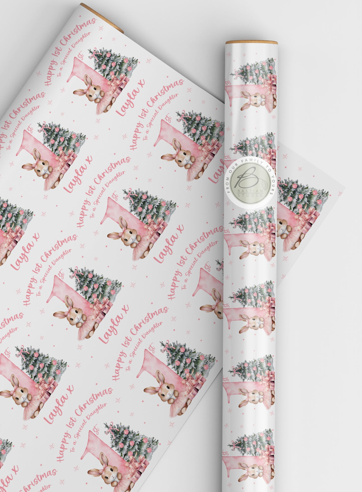 Adorable Baby Ballet Rabbit Christmas Gift Wrap - Unique Personalised Design