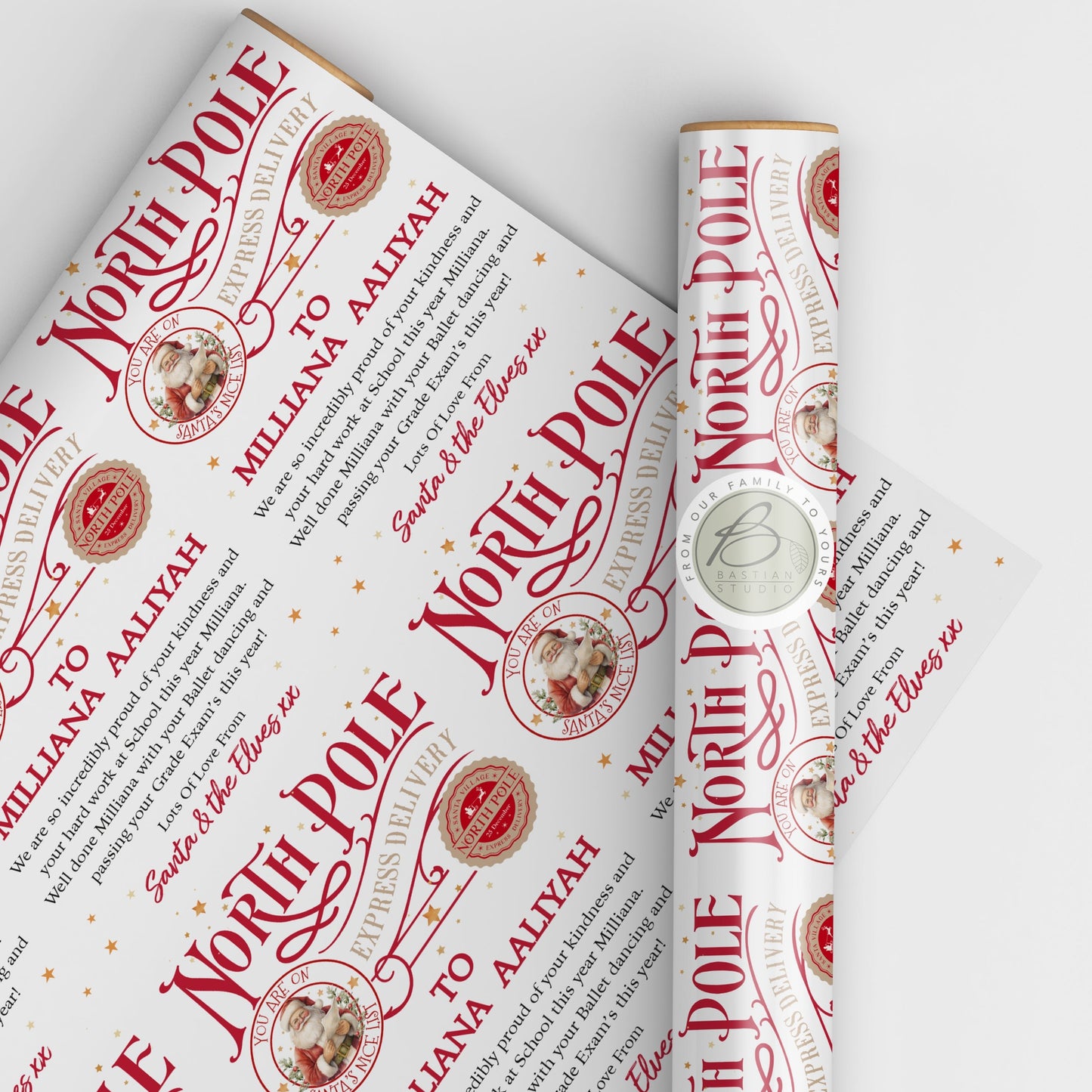 Personalised North Pole Express Christmas Wrapping Paper - Add Child's Name and Santa's Note