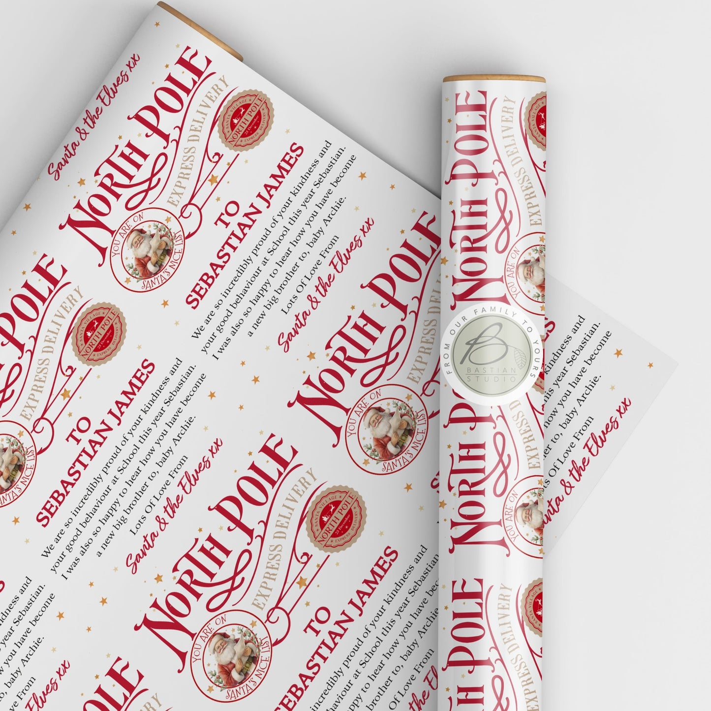 Personalised North Pole Express Christmas Wrapping Paper - Add Child's Name and Santa's Note
