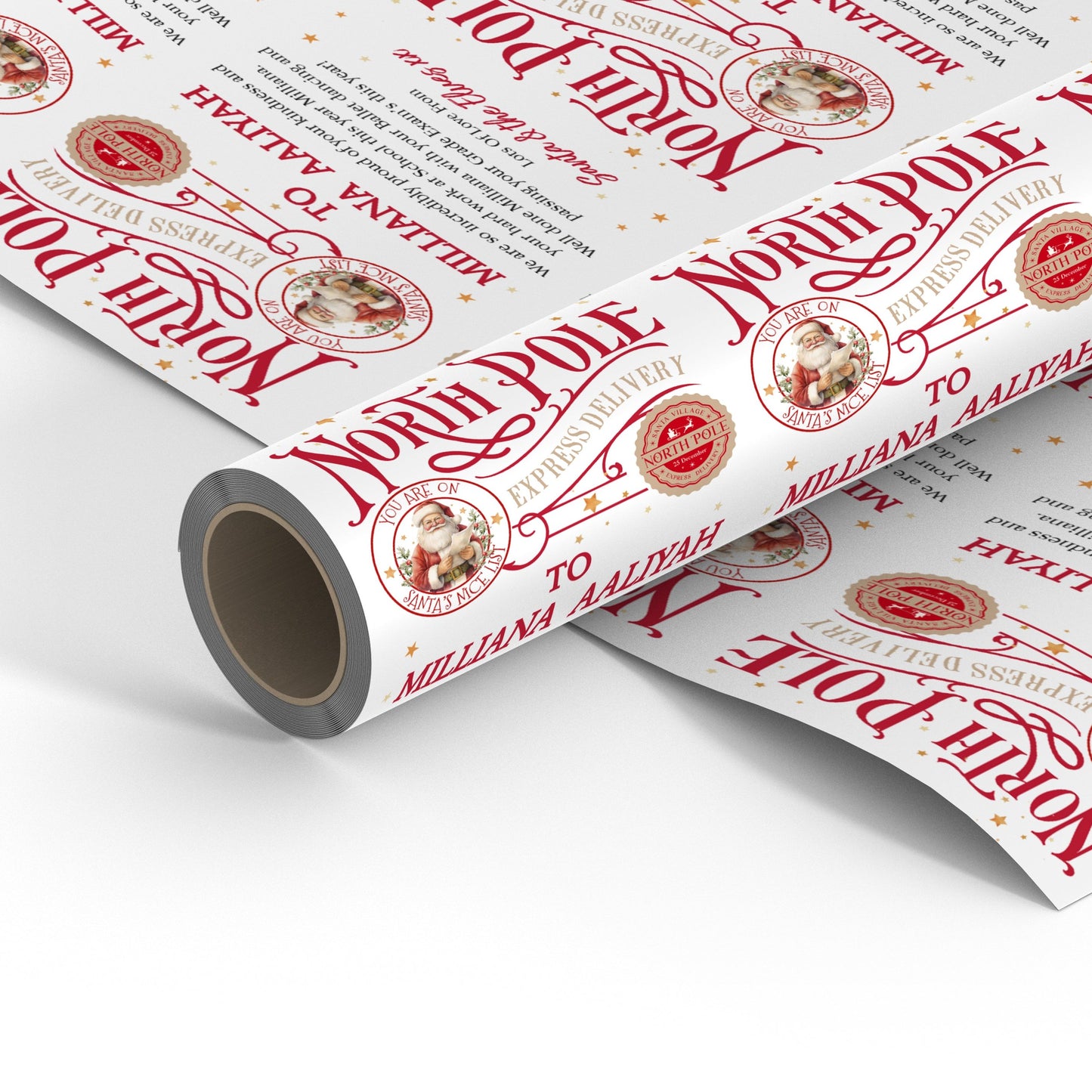 Personalised North Pole Express Christmas Wrapping Paper - Add Child's Name and Santa's Note