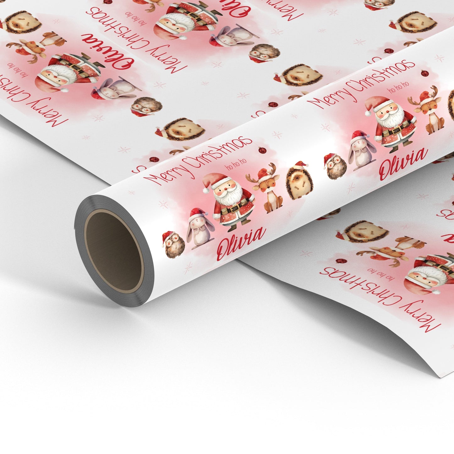 Personalised Children's Father Christmas and friends themed Christmas wrapping paper