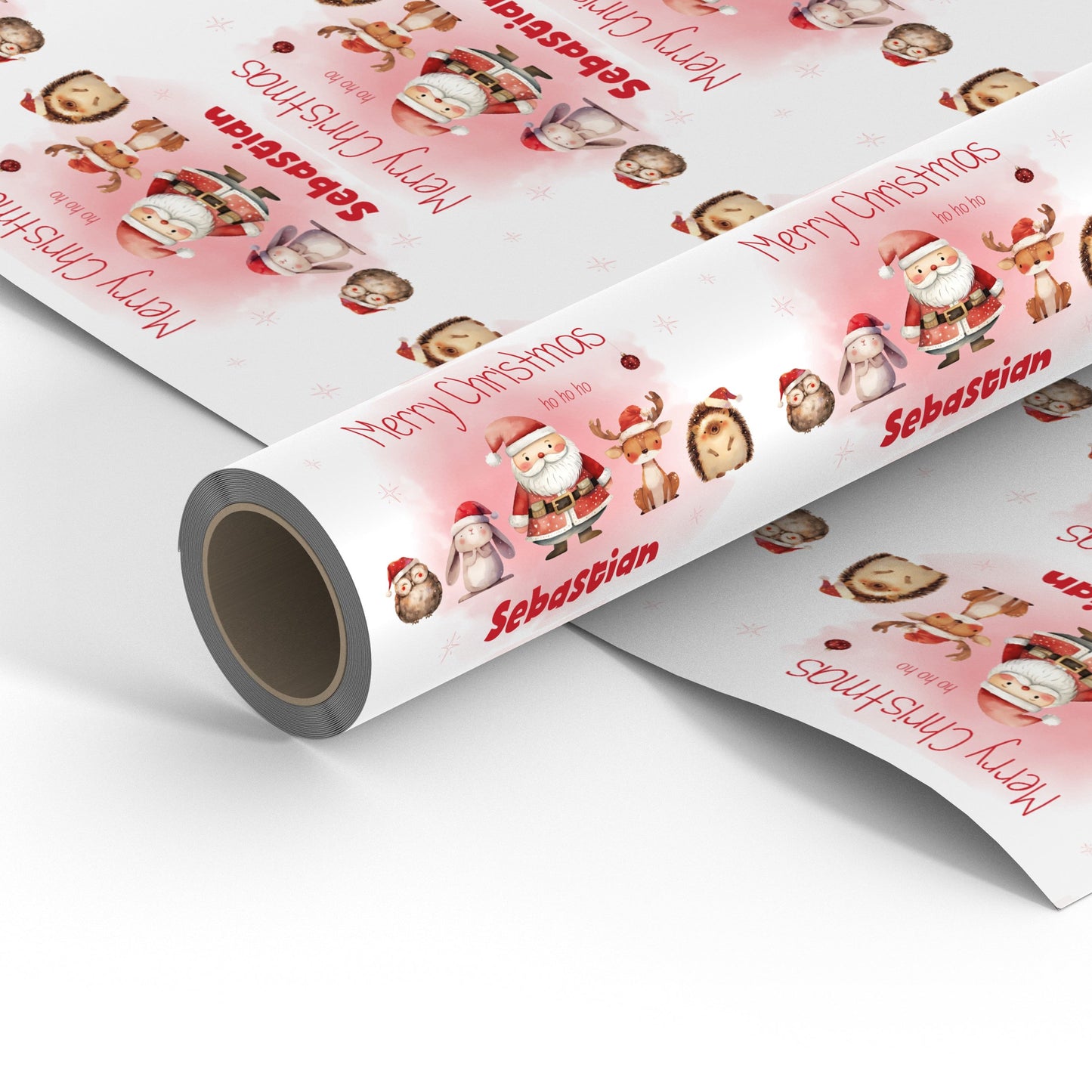 Personalised Children's Father Christmas and friends themed Christmas wrapping paper