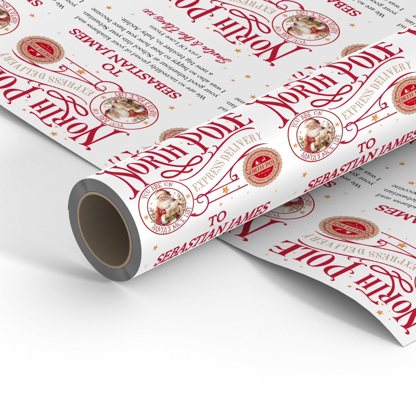 Personalised North Pole Express Christmas Wrapping Paper - Add Child's Name and Santa's Note