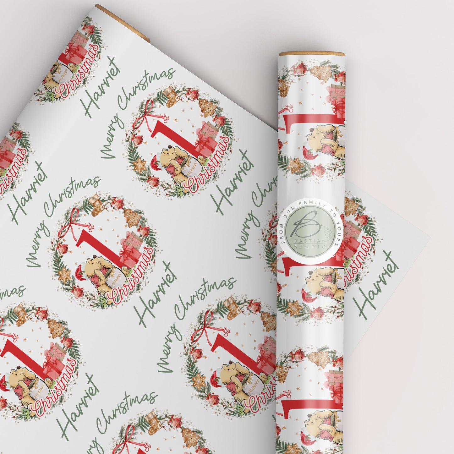 Personalised Winnie The Pooh 1st Christmas Gift Wrap