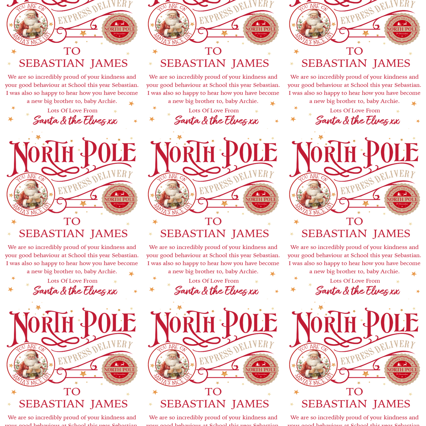 Personalised North Pole Express Christmas Wrapping Paper - Add Child's Name and Santa's Note