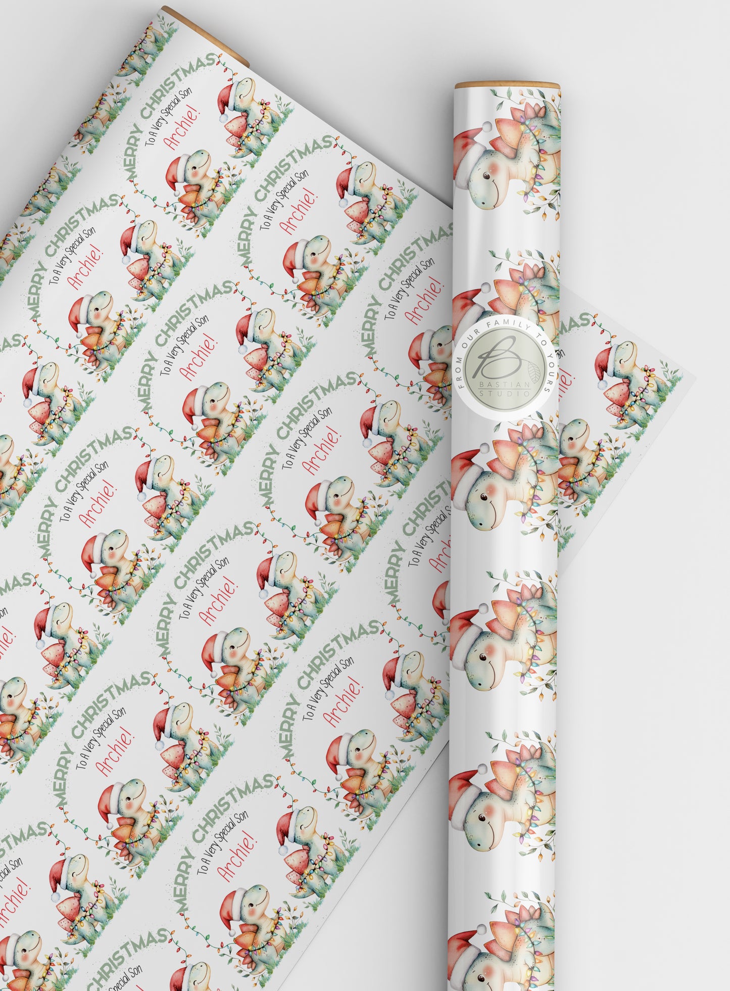 Personalised Children's Dinosaur Themed Christmas Wrapping Paper