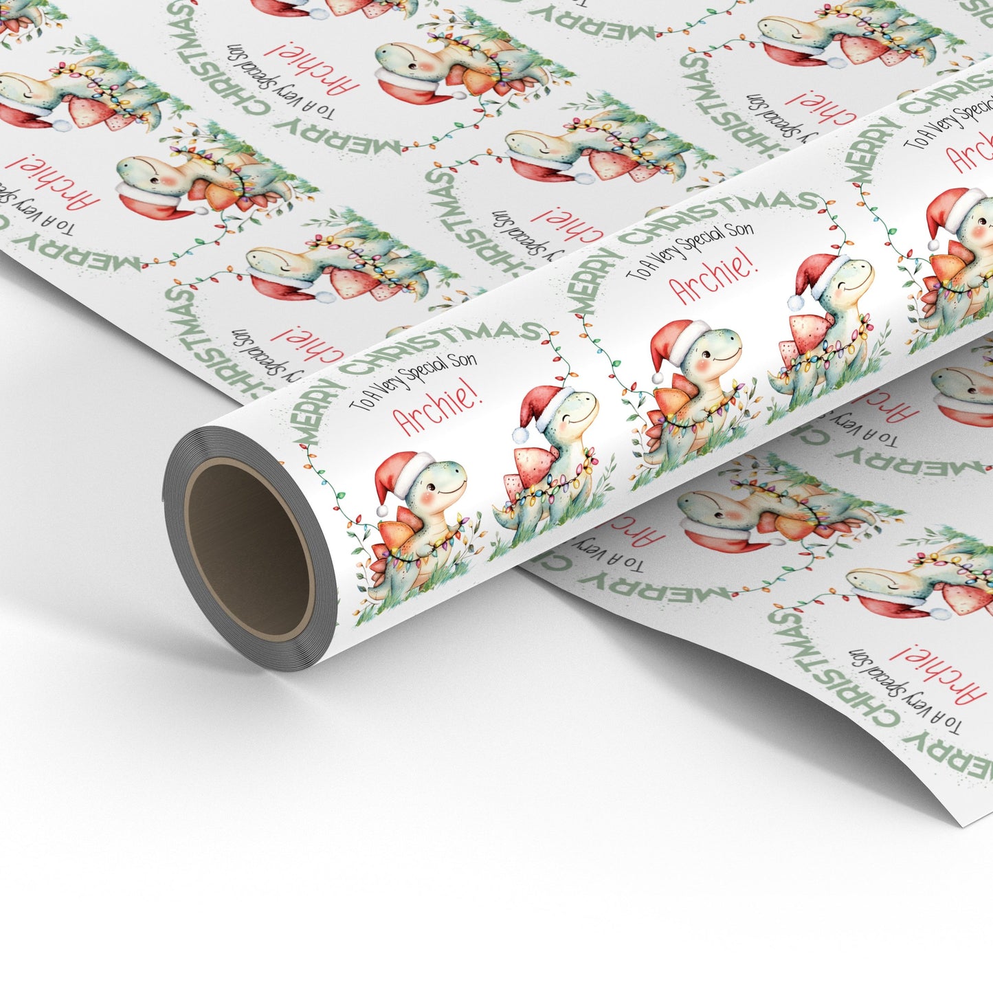 Personalised Children's Dinosaur Themed Christmas Wrapping Paper