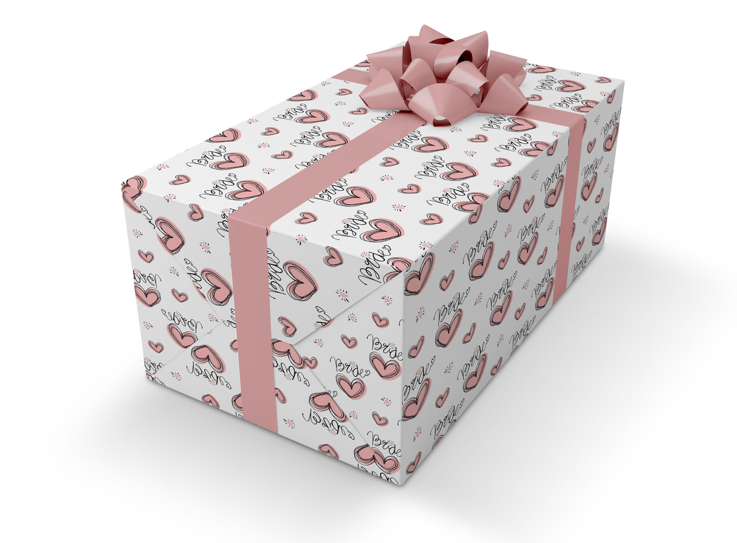 Bride with pink hearts wrapping paper