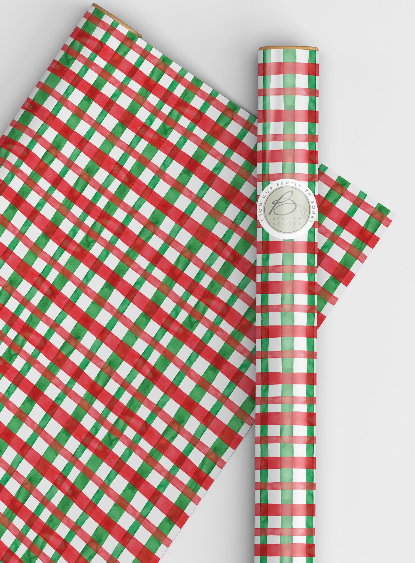 Red and Green plaid checkered wrapping paper