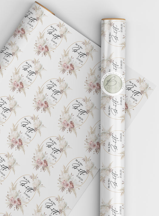 Rustic Flowers Personalised Wedding Wrapping Paper