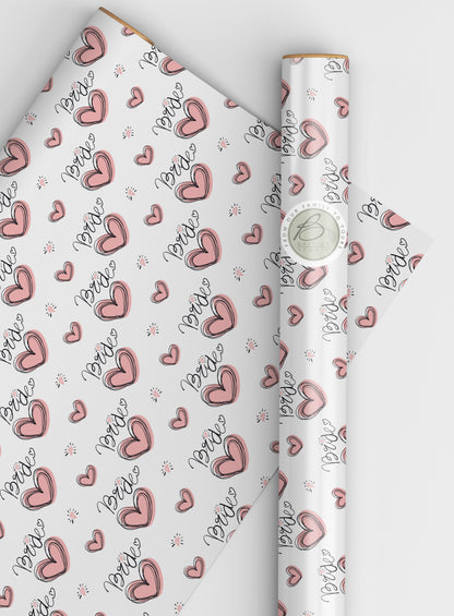 Bride with pink hearts wrapping paper