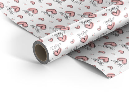 Bride with pink hearts wrapping paper